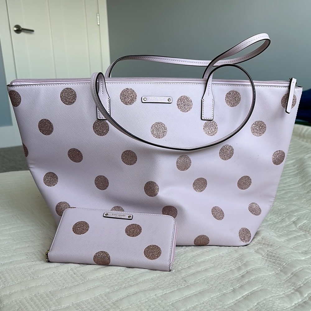 Kate Spade Haven Lane Palm Dawn Polka Dot Purse & Matching Wallet